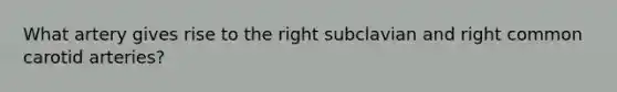 What artery gives rise to the right subclavian and right common carotid arteries?