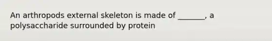 An arthropods external skeleton is made of _______, a polysaccharide surrounded by protein