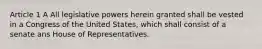 Article 1 A All legislative powers herein granted shall be vested in a Congress of the United States, which shall consist of a senate ans House of Representatives.