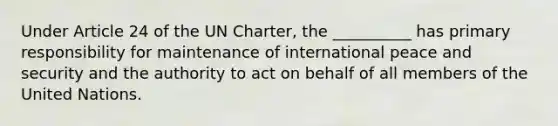 Under Article 24 of the UN Charter, the __________ has primary responsibility for maintenance of international peace and security and the authority to act on behalf of all members of the United Nations.