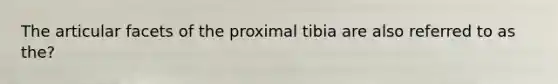 The articular facets of the proximal tibia are also referred to as the?