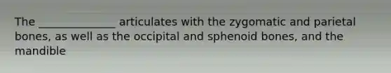 The ______________ articulates with the zygomatic and parietal bones, as well as the occipital and sphenoid bones, and the mandible