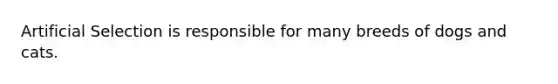 Artificial Selection is responsible for many breeds of dogs and cats.
