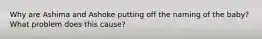 Why are Ashima and Ashoke putting off the naming of the baby? What problem does this cause?