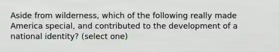 Aside from wilderness, which of the following really made America special, and contributed to the development of a national identity? (select one)