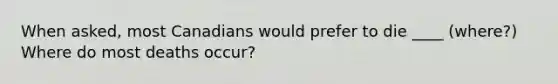 When asked, most Canadians would prefer to die ____ (where?) Where do most deaths occur?