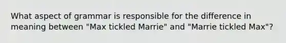 What aspect of grammar is responsible for the difference in meaning between "Max tickled Marrie" and "Marrie tickled Max"?