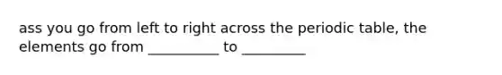 ass you go from left to right across <a href='https://www.questionai.com/knowledge/kIrBULvFQz-the-periodic-table' class='anchor-knowledge'>the periodic table</a>, the elements go from __________ to _________