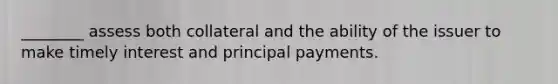 ________ assess both collateral and the ability of the issuer to make timely interest and principal payments.