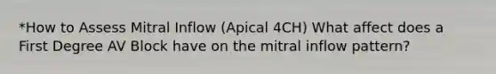 *How to Assess Mitral Inflow (Apical 4CH) What affect does a First Degree AV Block have on the mitral inflow pattern?