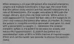 When assessing a 22-year-old patient who required emergency surgery and multiple transfusions 3 days ago, the nurse finds that the patient looks anxious and has labored respirations at a rate of 38 breaths/min. The oxygen saturation is 90% with the oxygen delivery at 6 L/min via nasal cannula. Which action is most appropriate? A.) Increase the flow rate on the oxygen to 10 L/min and reassess the patient after about 10 minutes. B.) Assist the patient in using the incentive spirometer and splint his chest with a pillow while he coughs. C.) Administer the ordered morphine sulfate to the patient to decrease his anxiety and reduce the hyperventilation. D.)Switch the patient to a nonrebreather mask at 95% to 100% fraction of inspired oxygen (FIO2) and call the health care provider to discuss the patient's status.