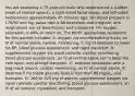 You are assessing a 75-year-old male who experienced a sudden onset of slurred speech, a right-sided facial droop, and left-sided hemiparesis approximately 45 minutes ago. His blood pressure is 170/94 mm Hg, pulse rate is 68 beats/min and irregular, and respirations are 14 breaths/min and unlabored. His oxygen saturation is 94% on room air. The MOST appropriate treatment for this patient includes: A: oxygen via nonrebreathing mask, an IV of normal saline, cardiac monitoring, 5 mg of labetalol to lower his BP, blood glucose assessment, and rapid transport. B: supplemental oxygen via nasal cannula, cardiac monitoring, blood glucose assessment, an IV of normal saline set to keep the vein open, and prompt transport. C: assisted ventilation with a bag-mask device, cardiac monitoring, an IV of normal saline, IV dextrose if his blood glucose level is less than 80 mg/dL, and transport. D: 160 to 325 mg of aspirin, supplemental oxygen via nasal cannula, cardiac monitoring, blood glucose assessment, an IV of an isotonic crystalloid, and transport.