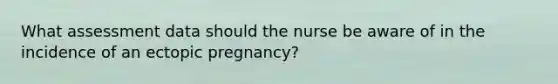 What assessment data should the nurse be aware of in the incidence of an ectopic pregnancy?