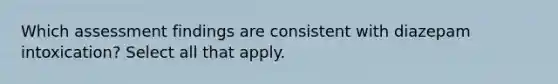 Which assessment findings are consistent with diazepam intoxication? Select all that apply.