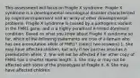 This assessment will focus on Fragile X syndrome. Fragile X syndrome is a developmental neurological disorder characterized by cognitive impairment and an array of other developmental problems. Fragile X syndrome is caused by a pathogenic variant in the FMR1 gene, and is a highly penetrant X-linked dominant condition. Based on what you know about Fragile X syndrome so far, which of the following statements are true of a female who has one premutation allele of FMR1? (select two answers) 1. She may have affected children, but only if her partner also has a premutation allele. 2. She will not be affected if her other copy of FMR1 has a shorter repeat length. 3. She may or may not be affected with some of the phenotypes of Fragile X. 4. She may have affected children.