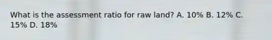 What is the assessment ratio for raw land? A. 10% B. 12% C. 15% D. 18%