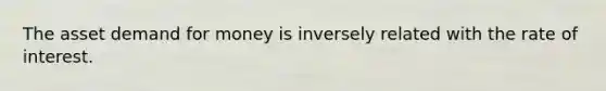 The asset demand for money is inversely related with the rate of interest.