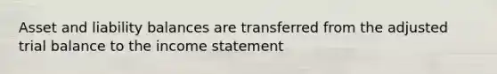 Asset and liability balances are transferred from the adjusted trial balance to the income statement