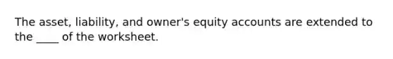 The asset, liability, and owner's equity accounts are extended to the ____ of the worksheet.