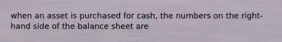 when an asset is purchased for cash, the numbers on the right-hand side of the balance sheet are