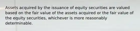 Assets acquired by the issuance of equity securities are valued based on the fair value of the assets acquired or the fair value of the equity securities, whichever is more reasonably determinable.