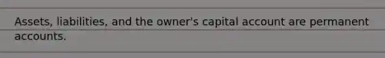 Assets, liabilities, and the owner's capital account are permanent accounts.