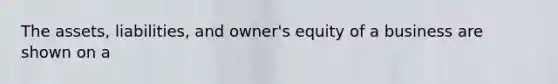 The assets, liabilities, and owner's equity of a business are shown on a