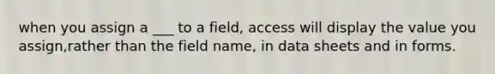 when you assign a ___ to a field, access will display the value you assign,rather than the field name, in data sheets and in forms.