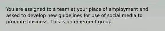 You are assigned to a team at your place of employment and asked to develop new guidelines for use of social media to promote business. This is an emergent group.