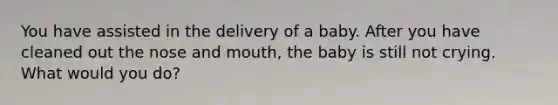 You have assisted in the delivery of a baby. After you have cleaned out the nose and mouth, the baby is still not crying. What would you do?