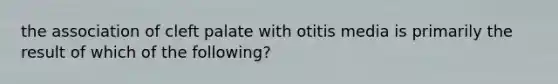 the association of cleft palate with otitis media is primarily the result of which of the following?