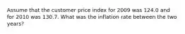 Assume that the customer price index for 2009 was 124.0 and for 2010 was 130.7. What was the inflation rate between the two years?