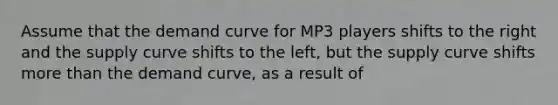 Assume that the demand curve for MP3 players shifts to the right and the supply curve shifts to the left, but the supply curve shifts more than the demand curve, as a result of