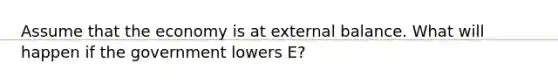 Assume that the economy is at external balance. What will happen if the government lowers E?