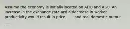 Assume the economy is initially located on ADO and ASO. An increase in the exchange rate and a decrease in worker productivity would result in price ____ and real domestic outout ___