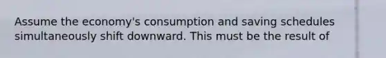 Assume the economy's consumption and saving schedules simultaneously shift downward. This must be the result of
