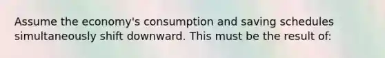 Assume the economy's consumption and saving schedules simultaneously shift downward. This must be the result of: