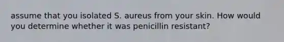 assume that you isolated S. aureus from your skin. How would you determine whether it was penicillin resistant?