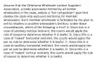 Assume that the Oklahoma Wholesale Lumber Suppliers' Association, a trade association formed by all lumber wholesalers in the state, adopts a "fair competition" plan that divides the state into exclusive territories for member wholesalers. Each member wholesaler is forbidden by the plan to sell to retailers in another wholesaler's territory. Under these circumstances, which of the following is true? A. Since this is a case of ancillary vertical restraint, the courts would apply the rule of reason to determine whether it is lawful. B. Since this is a case of "naked" horizontal restraint, the courts would apply the per se rule to determine whether it is lawful. C. Since this is a case of ancillary horizontal restraint, the courts would apply the per se rule to determine whether it is lawful. D. Since this is a case of "naked" vertical restraint, the courts would apply the rule of reason to determine whether it is lawful.