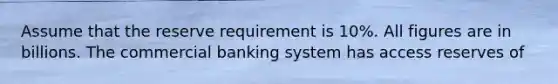 Assume that the reserve requirement is 10%. All figures are in billions. The commercial banking system has access reserves of