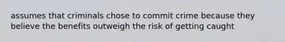 assumes that criminals chose to commit crime because they believe the benefits outweigh the risk of getting caught