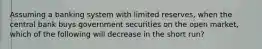 Assuming a banking system with limited reserves, when the central bank buys government securities on the open market, which of the following will decrease in the short run?