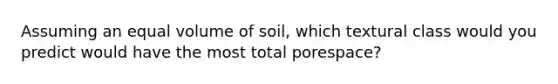 Assuming an equal volume of soil, which textural class would you predict would have the most total porespace?