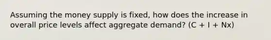 Assuming the money supply is fixed, how does the increase in overall price levels affect aggregate demand? (C + I + Nx)
