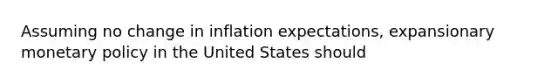 Assuming no change in inflation expectations, expansionary monetary policy in the United States should