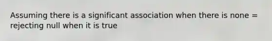 Assuming there is a significant association when there is none = rejecting null when it is true