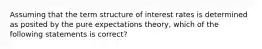 Assuming that the term structure of interest rates is determined as posited by the pure expectations theory, which of the following statements is correct?