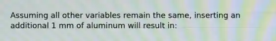 Assuming all other variables remain the same, inserting an additional 1 mm of aluminum will result in: