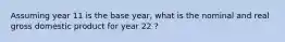 Assuming year 11 is the base year, what is the nominal and real gross domestic product for year 22 ?