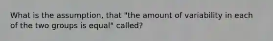 What is the assumption, that "the amount of variability in each of the two groups is equal" called?